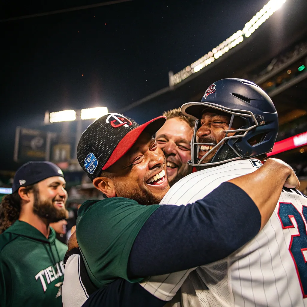 Team members embracing after a game